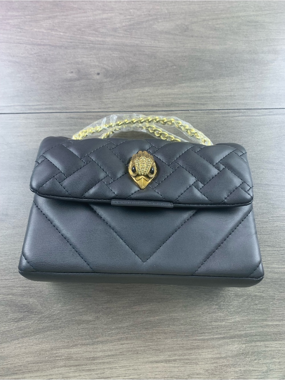 Othr Black Quilted Crossbody with Gold Chain and Decorative Bird Clasp